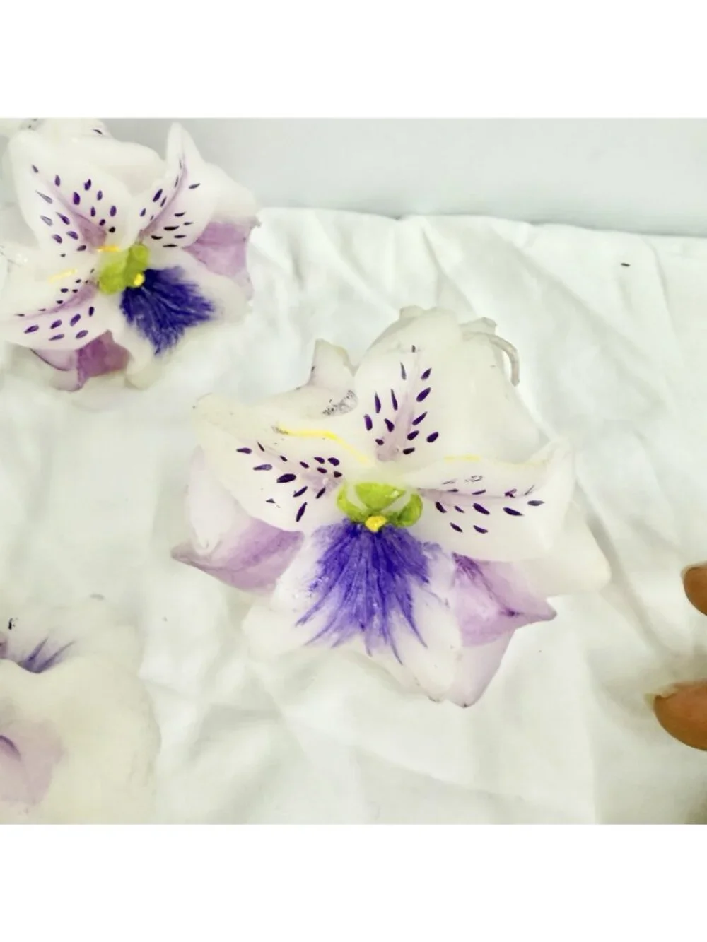 Vintage Handcrafted Cattleya Orchid Flower Candles Hand Painted Purple Lot of 4